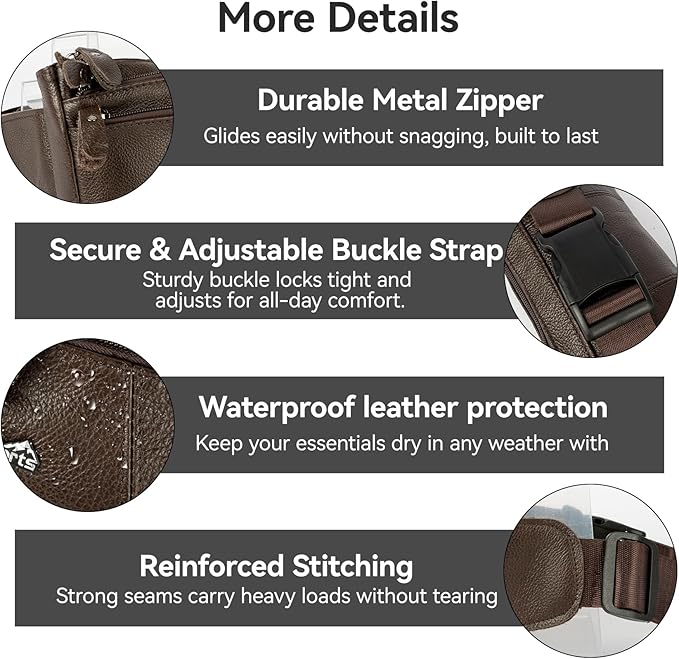 Genuine Leather Fanny Pack For Men and Women Multiple Pockets Waist Bag with Adjustable Strap for Outdoors Workout Traveling Casual Running Hiking Cycling Brown Belt Bag