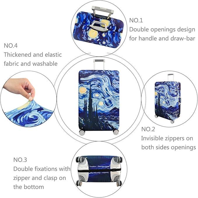 fancyfree Luggage Cover Washable Suitcase Protector Anti-scratch Suitcase cover (Blue Starry Sky, M(22"-24" luggage))
