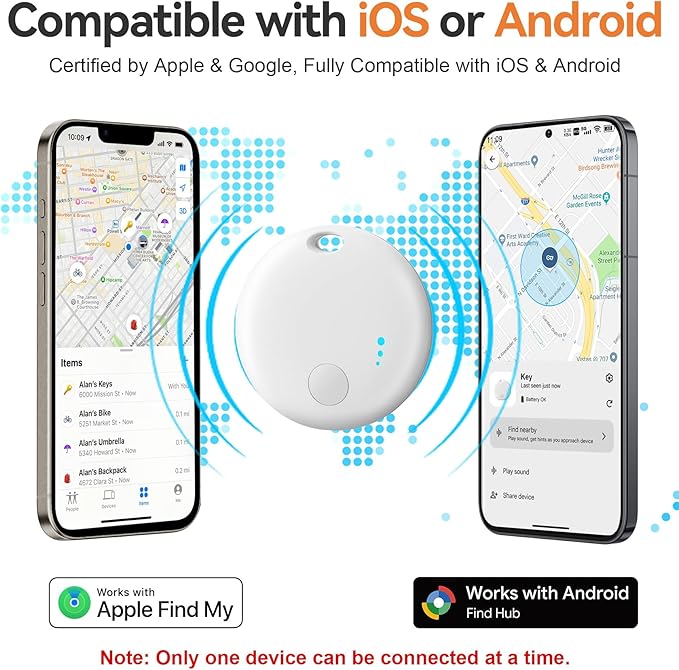 Air Tracker for Android or iOS, Dual System Both iOS and Android Tracker, Find My or Google'S Find Hub App, Smart Tracker Tags with Key Ring, Replaceable Battery, Key Finder/Luggage Tracker etc