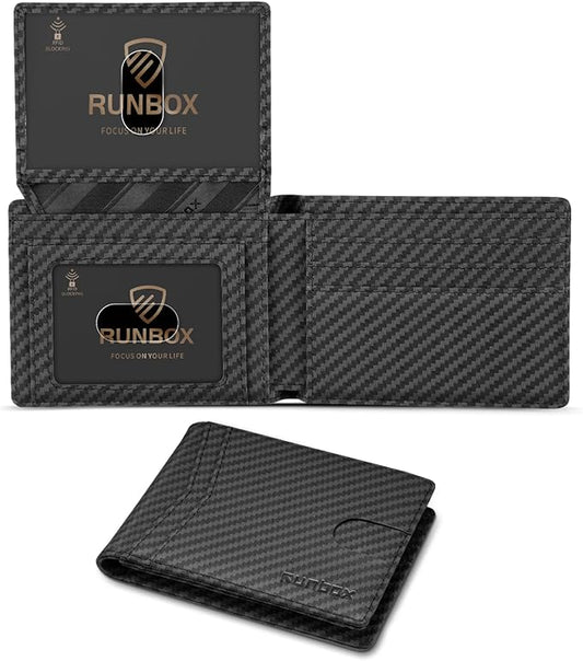RUNBOX Wallet for Men Slim Rfid Leather 2 ID Window With Gift Box