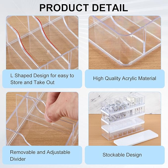 Tatuo 6 Pcs Cable Organizer Box with Wire Ties, Plastic Cord Storage Box with Lid, Electronics Organizer for Home Office Desk Organizers and Accessories (Clear,White)