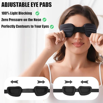 100% Blackout Sleep Eye Mask for Women Men, Zero Pressure Sleeping Mask - Sleeping Mask and Eyelash Friendly Night Blindfold, Adjustable Ultra Soft Comfortable for Dry Eye Mask (Black)