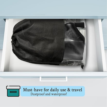 6 Pack Dust Bags for Purses and Handbags, Large Non-Woven Dustproof Drawstring Bags, Travel Shoe Bags, Purse Dust Bags for Storage with Transparent Slot - 19.6in X 23.6in, Black