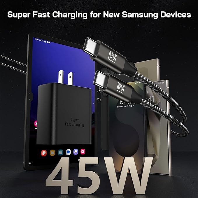 45W Super Fast Charger Type C, [3 Pack] 45 Watt USB-C Charger PD/PPS Wall Charging Block for Samsung Galaxy S25 Ultra/S25+/S25/S24/S23 Ultra/S23+/S22 Ultra/S22+/S20 Ultra, Tab S8(with 3X 6.6ft Cable)