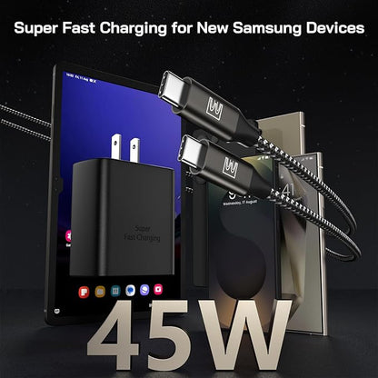 45W Super Fast Charger Type C, [2 Pack] 45 Watt USB-C Charger PD/PPS Wall Charging Block for Samsung Galaxy S25 Ultra/S25+/S25/S24/S23 Ultra/S23+/S22 Ultra/S22+/S20 Ultra, Tab S8(with 2X 8ft Cable)