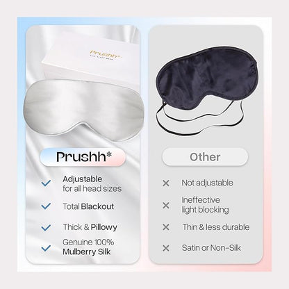 Adjustable Silk Sleep Mask Eye Covers | 100% Pure 6A Mulberry Silk | Blackout & Hypoallergenic | Concealed Strap for Women & Men | for Sleeping & Travel (Ivory White)