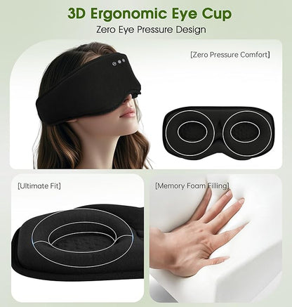 LC-dolida Bamboo Cotton Bluetooth Sleep Mask, 2 in 1 3D Soft Sleep Mask with Sleep Headphones, Sleep Eye Mask with Timming Setting, Blackout Sleeping Mask for Side Sleepers, Women Men, Black