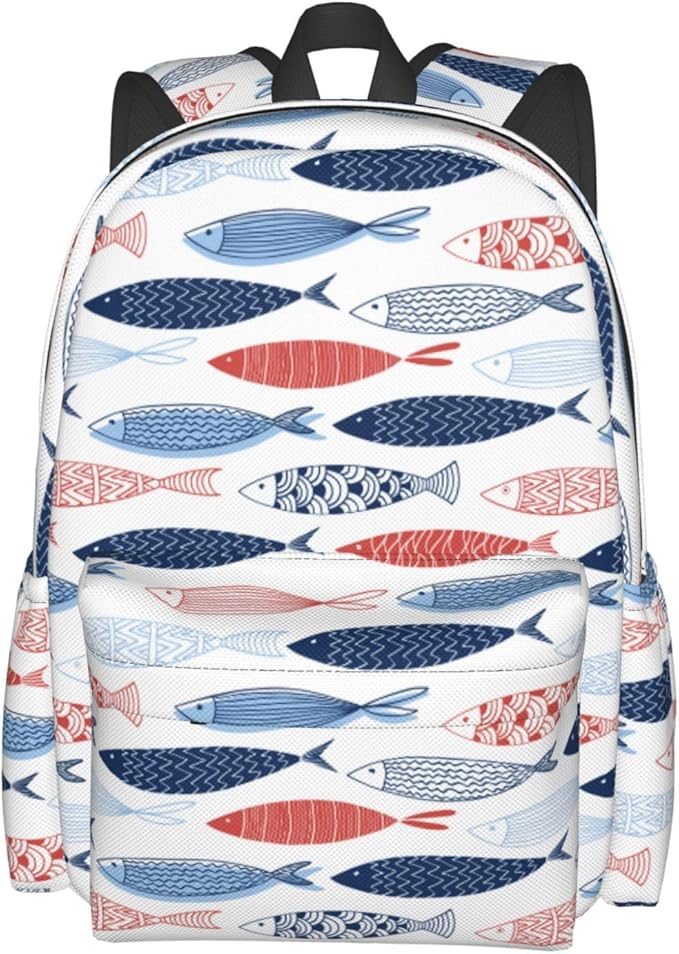 Ocean Fish Backpack School Bag Lightweight Bookbag Casual Daypack for Girls Boys Kids Women Men Travel Laptop 16 Inch