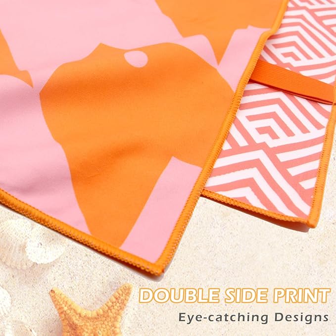 Eunzel Microfiber Beach Towel, Quick Dry Travel Towel Large Sand Free Towel for Beach, Camping, Swim Pool, Gym, Sports& Yoga 71"x32", Palm Orange