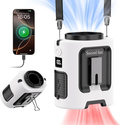 Socool Portable Waist Fan Clip on Wearable Belt 5000mAh Rechargeable Personal Fans, 25H Shirt Fan Cooling, 4 Speeds 13000RPM Battery Operated, Neck Fan Hanging for Outdoor Camping Travel Jobsite