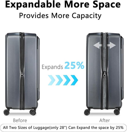 28 Inch Luggage with Spinner Wheels & TSA Lock, Expandable PC Hardside Large Checked Luggage with Top Opening, Durable Lightweight Rolling Suitcase, Gray