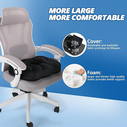 Seat Cushion for Office Chair, Tailbone & Sciatica Pain Relive, Butt Donut Pillow for Long Sitting Hours with Washable Cover, Soft Foam Cushion for Car, Wheelchair, Airplane, Truck (Black)