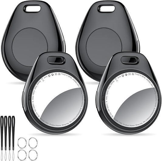 [iOS Only] Tukio Air Tracker Tags 4 Pack Black, [Apple MFi Certified] Bluetooth Key Finder & Smart Item Locator Work with Apple Find My for Keys/Luggage/Bags/Suitcases/Car, 365-Day Replaceable Battery