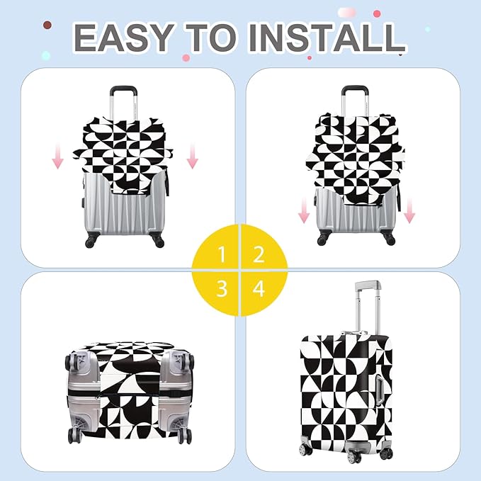 ANNA QUEEN Geometric Minimalist Luggage Cover, Suitcase Protector with Modern Abstract Pattern, Stretchable, Washable Travel Cover for 32-34 Inch Luggage