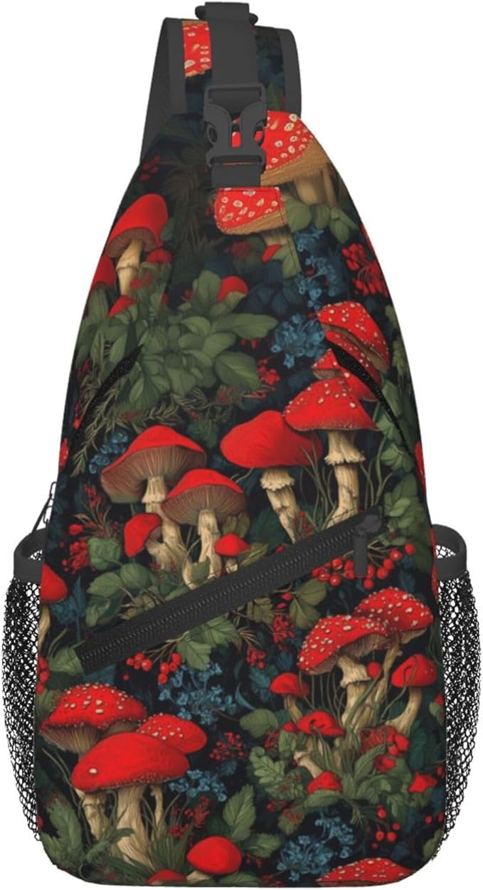 Mushroom Sling Bag Travel Sling Backpack Lightweight Casual Daypack Women Chest Bags for Outdoor Sport Climbing Runners (Red)