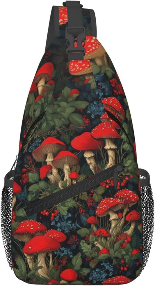 Mushroom Sling Bag Travel Sling Backpack Lightweight Casual Daypack Women Chest Bags for Outdoor Sport Climbing Runners (Red)