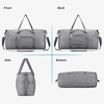 Carry on luaggage 22x14x9 Airlines Approved, Foldable Travel Duffel Bags Weekender Overnight Carry on Duffel Luggage Gym Duffle Bag with Wet Pocket & Shoe Compartment for Women Men(Grey, 40L)