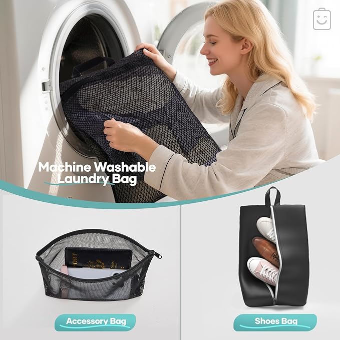 Veken 9/11 Set Compression Packing Cubes for Travel Essentials,Compressible Expandable Large Luggage Suitcase Organizer Bags for Clothing,Durable Space Saver Storage Bags with Toiletry Bags(Black)