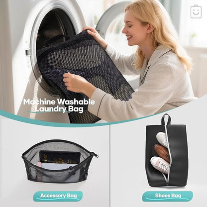 Veken 9/11 Set Compression Packing Cubes for Travel Essentials,Compressible Expandable Large Luggage Suitcase Organizer Bags for Clothing,Durable Space Saver Storage Bags with Toiletry Bags(Black)