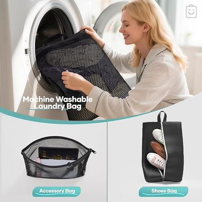 Veken 11 Set Compression Packing Cubes for Travel Essentials,Compressible Expandable Large Luggage Suitcase Organizer Bags for Clothing,Durable Space Saver Storage Bags with Toiletry Bags(Black)