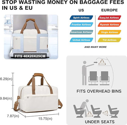 Kono Travel Duffel Bag 20L Under Seat Carry-on Bag Sports Tote Gym Bag Weekender Overnight Bags 15.75""x9.84""x7.87"" White, EA2369