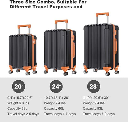 Nazhura Luggage Set, 3-Piece Hardside Suitcase Set, 20-inch Carry On, 24-inch, 28-inch Luggage