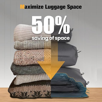 3 Pack Vacuum Bags for Travel with Pump, 3-Size Set Reusable Vacuum Compression Bags for Luggage, Space Saver IP67 Waterproof Vacuum Packing Cubes for Suitcase&Backpack, Black