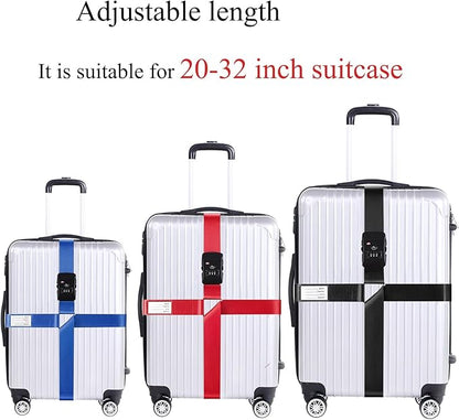Luggage Straps for Suitcases TSA Approved Heavy Duty Adjustable Travel Belt Cross Suitcase Belts Luggage Tags with Name ID Card Travel Accessories Fit for 20-32 Inch Suitcase (Red)