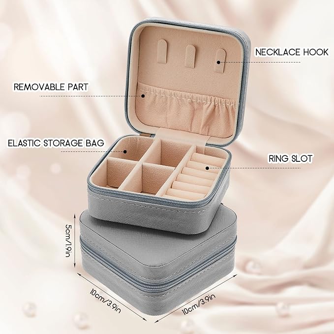 Taiyin 6 Pcs Travel Jewelry Case Box Bridesmaid Gifts Bulk Travel Jewelry Cases Boxes Small Jewels Organizers Mini Accessories Ornaments Storage for Women Girls Wedding Gifts (Gray)