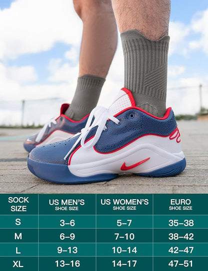 Mens Bamboo Viscose Crew Compression Running Socks Athletic Hiking Cushioned Wicking Anti-Blister Seamless