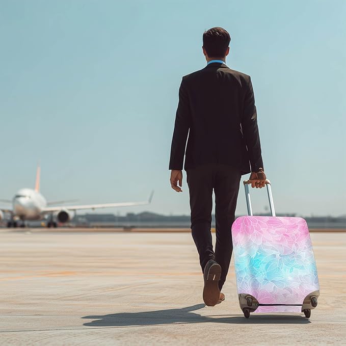 Gradient Floral Luggage Cover Suitcase Protector Washable Anti Scratch Protective Sleeve Travel Accessories Baggage Wrap Fits 22-24 Inch Suitcase Covers for Luggage Essentials