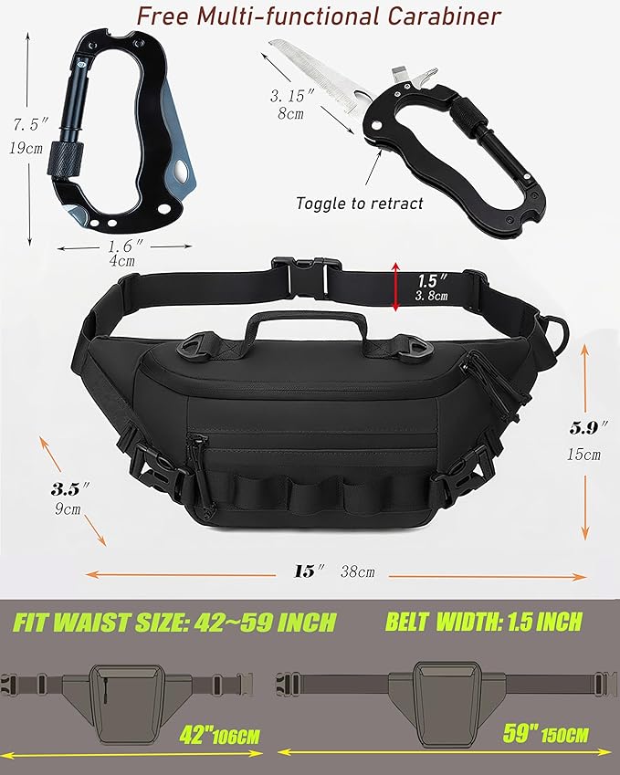 GORELAX Fanny Pack for Men, EDC Belt Bag with Anti-Theft Pocket, Adjustable Waist Pack Hiking Fishing(42"-59"Waist Strap)