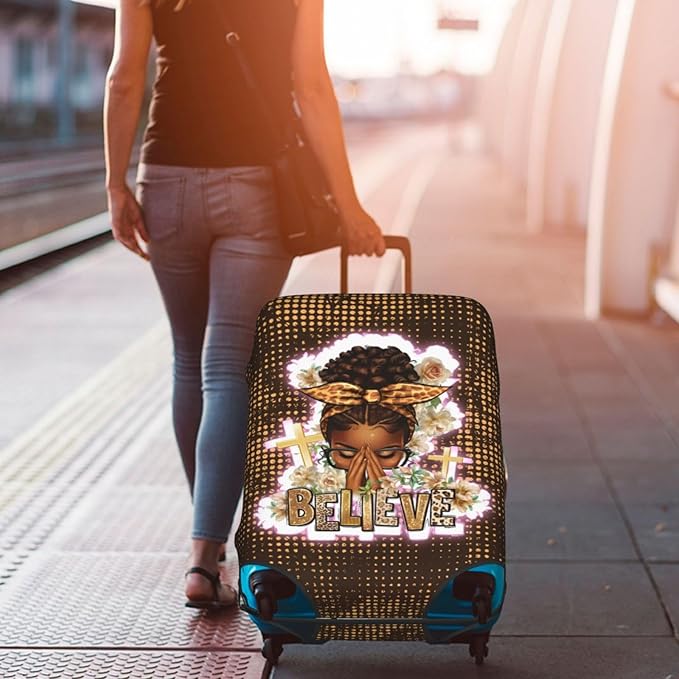 Travel Suitcase Protector African American Girl Elastic Protective Washable Luggage Cover With Concealed Zipper Suitable For 18-32 Inch(L (for 25-28 inch luggage))