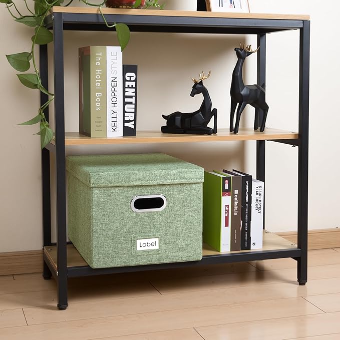 PRANDOM File Organizer Box - Set of 2 Collapsible Decorative Linen Filing Storage Hanging File Folders with Lids Office Cabinet Letter/Legal Size Green 17x14x11.2 inch