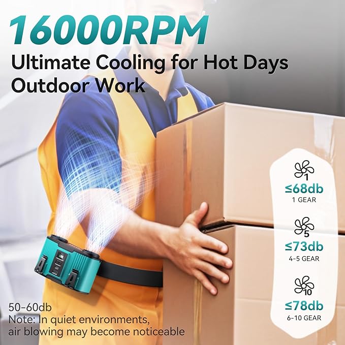 24000mAh Personal Waist Fan, USB Rechargeable Clip The Waist For Working,10 Speed & 40H Cooling and Heatstroke Prevention For Outdoor Travel Camping (blue, 24000mAh)