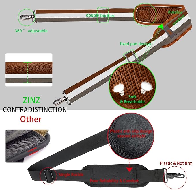 ZINZ 79 inch Shoulder Strap, Extra-thick Fixed Cushion Pad and Dual Clasps Universal Replacement Strap with Metal Swivel Hooks for Laptop Bags, Luggage Bags, Camera, Crossbody(Stripes-BrWGy)