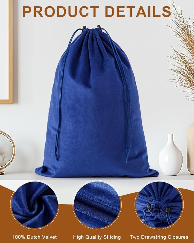 FantasyLife Shoe Bags for Travel, Washable Dust Bags for Storage & Packing, Flannel Shoe Pouch with Drawstring Closure for Purses, Handbags, Shoes & Toys (4, Palace Blue)