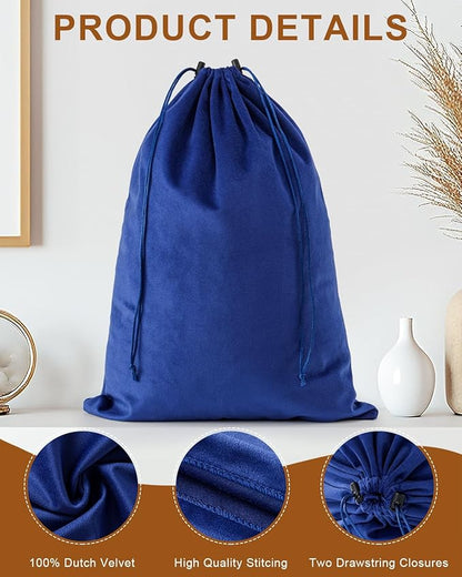 FantasyLife Shoe Bags for Travel, Washable Dust Bags for Storage & Packing, Flannel Shoe Pouch with Drawstring Closure for Purses, Handbags, Shoes & Toys (4, Palace Blue)