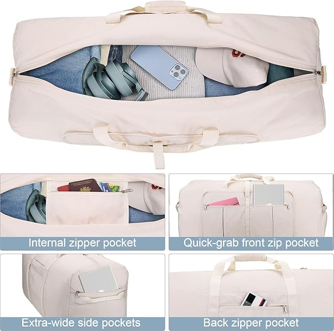 100L Travel Duffle Bag for Men and Women, Urtala 32” Large Duffle Bag for Traveling with Shoe Compartment, Foldable Duffel Bag Water & Tear Resistant (Beige)