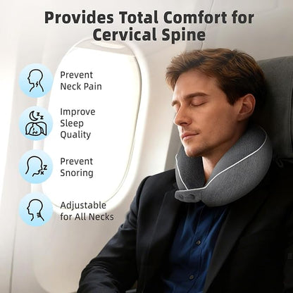 Memory Foam Travel Neck Pillow for Airplane, 360° Ergonomic Support Neck Pillow for Sleeping on Long Flights, Cars, Trains & Office, Compact & Portable with Storage Bag (Gray)