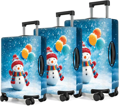 Snowman with Balloons Luggage Cover, Washable Christmas Suitcase Cover, Travel Suitcase Protector Anti-scratch Bag Cover,S