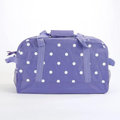 Lillian Vernon Personalized Duffel Bag for Kids, Roomy Purple and White Polka Dot Weekender With Front & Side Compartment, Customizable Girls Sports & Travel Bags With Custom Name, 9" x 10 ½" x 19"