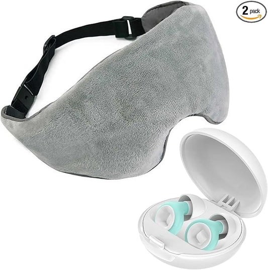 Sleep Set – Weighted Eye Mask with Removable Inserts + Soft Silicone Earplugs (White & Green) – Comfort Sleep Bundle for Travel, Relaxation & Noise Reduction