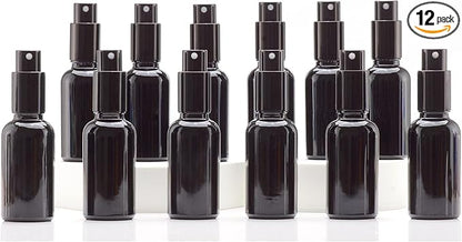 YIZHAO Black Glass Spray Bottles 1oz, with Small Fine Mist Spray, Metal Cap, Refillable for Essential Oil,Travel,Cleaning,Perfume,Aromatherapy,Makeup – 12 Pcs
