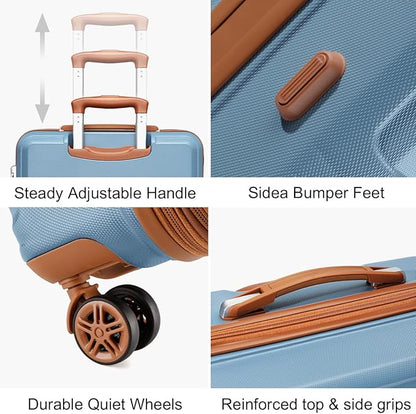Kono 4 Piece Luggage Sets Expandable(only 28") with Spinner Wheels TSA Lock Lightweight PC+ABS Hardside Travel Rolling Suitcases 20in 24in 28in Carry on and 12in Mini Cosmetic Case Apricot Blue