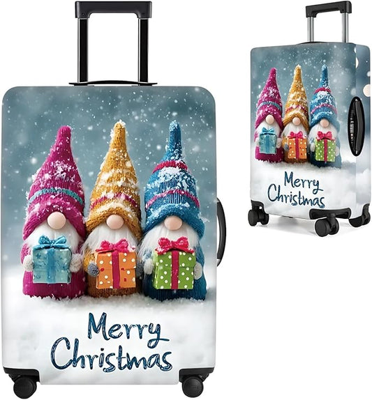 Christmas Luggage Cover – Cute Gnome Travel Suitcase Cover Protector, Waterproof & Stretchable Luggage Sleeve with Zipper for Holiday Travel,L