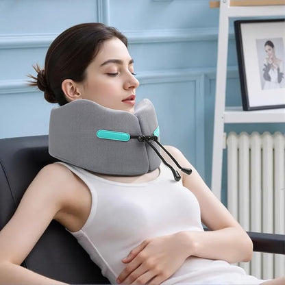 GOLDORANGE Travel Pillow Upgraded Airplane Neck Pillows Chin Support Adjustable Memory Foam Travel Essentials for Car Home Office Headrest Sleep with with Eye Masks Earplugs and Luxury Bag, Gray-Blue