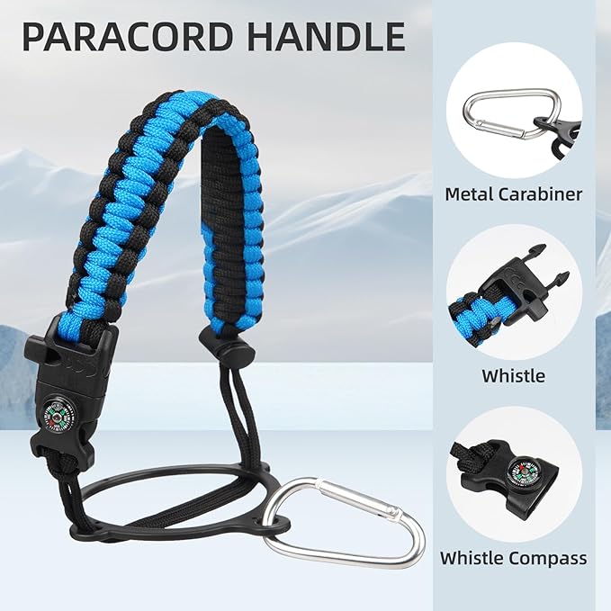 Insulated Water Bottle with Straw,50 oz 3 Lids Water Jug with Carrying Bag,Paracord Handle,Double Wall Vacuum Stainless Steel Metal Flask,Blue