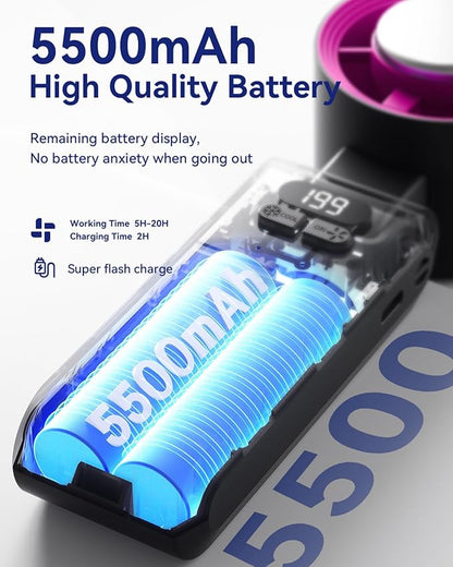 2 Pack Handheld Portable Turbo Fan with Ice Cooler, Speed (1-199) 5500mAh*2 Rechargeable Personal Fan,[20H Cooling Time] Mini Yet Powerful, Small Pocket Fans for Travel/Outdoor/Office, Black Hot Pink