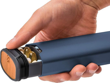 7 Day Weekly Pill Organizer by mbarc - Premium Stylish Aluminum and Wood Large Capacity Pill Box for Supplements, Pills, Vitamins and Medicine.